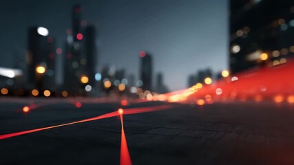 Wall Mural - red laser beam glowing light technology in urban city night with futuristic digital network connecti