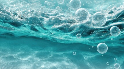 Canvas Print - Bubbles and Waves in Clear Turquoise Ocean Water Under Surface