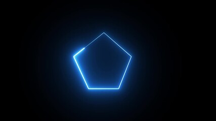 Canvas Print - loop neon pentagon frame border. neon line pentagon animation on black background.