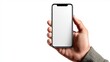 © Mi - Close up hand holding smart phone with blank screen, large white space for drawing business plan concept, mobile strategy, business finance concept.