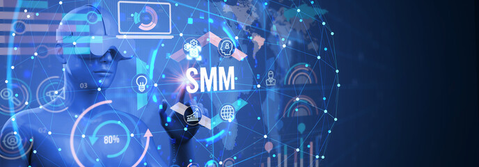 Wall Mural - Business, Technology, Internet and network concept. SMM Social Media Marketing. 3d illustration