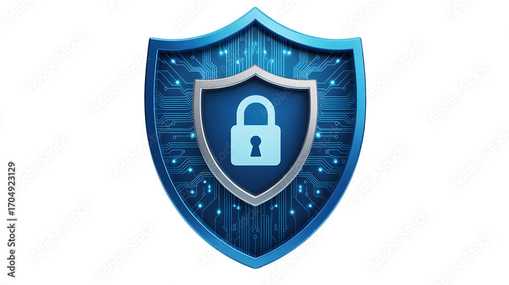 Digital security shield with padlock icon representing data protection ...