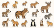 © bow - Collection of cartoon wild animals including deer, wolf, hyena, dog, antelope, and various forest creatures in vector style.