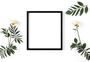 clean, minimalist black square frame mockup on white background, photo frame, shape