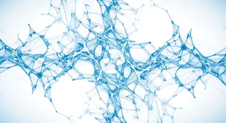 Abstract blue network structure with interconnected nodes and lines, isolated on white background