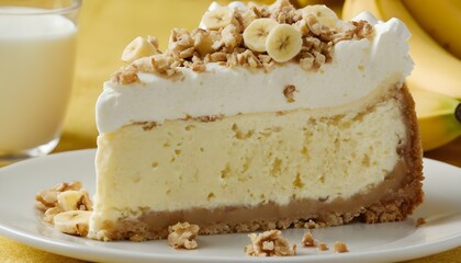 Wall Mural - slice of banana pudding cheesecake on a plate