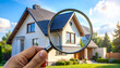 © Super Abi - Magnifying glass over a residential house, symbolizing real estate inspection, home buying, property search, and detailed analysis for a safe and informed decision