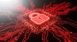 © DESIGN IT BD - Glowing red padlock symbol on a digital circuit board, representing cybersecurity and data protection