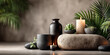 © Enrique - Minimal spa concept with stones, candles, and tropical leaves, soft lighting