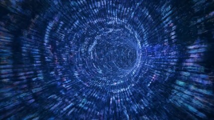 Abstract Digital Tunnel of Binary Code, Deep Blue Data Stream, Futuristic Technology Background