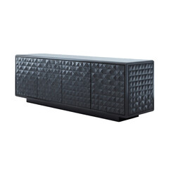 Modern dark gray sideboard with geometric textured doors isolated on transparent background