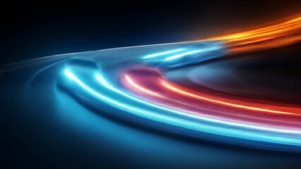 Wall Mural - Curved streaks of light in blue, red and yellow on a dark background