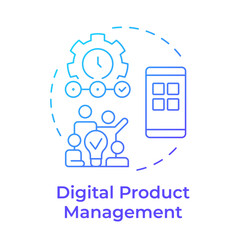 Wall Mural - Digital product management blue gradient concept icon. Smartphone app, teamwork organization. Round shape line illustration. Abstract idea. Graphic design. Easy to use in infographic, presentation