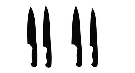 Two pairs of black chef knives arranged in parallel on a white surface ready for culinary tasks vector