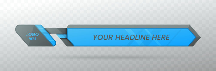 Wall Mural - Modern lower third banner, sky blue and metallic grey overlay, broadcast screen template