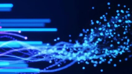 Wall Mural - Abstract Blue Data Stream With Particles on Dark Background