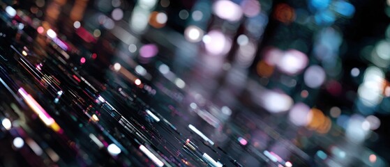Wall Mural - abstract blurred motion of colorful light trails in dark background concept of speed, technology, an