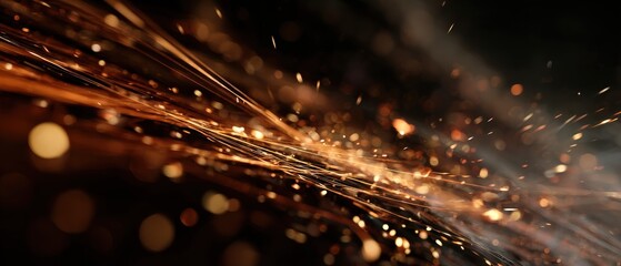 Wall Mural - abstract closeup of golden sparks and bokeh lights in dark background, creating dynamic energy and m