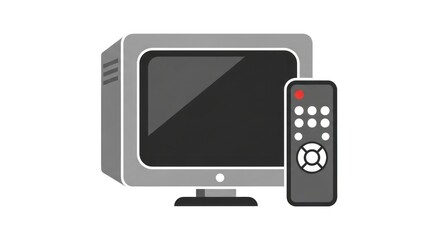 Vector image of a classic TV set, its screen dark, next to a matching remote control with multiple buttons