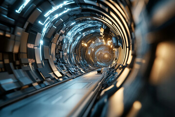 Wall Mural - Cosmic gateway visualized as spiraling streams of lights and energy creating an infinite tunnel effect at night