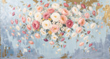 Floral arrangement in pastel colors eustomas on oil painting background