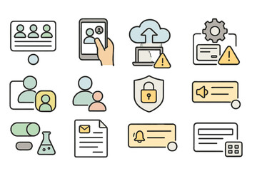 Wall Mural - Technology and security icon set. computing, data, and alert icons in outline style