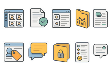 Wall Mural - Data management outline icon set. database, analysis, security, network icons collection