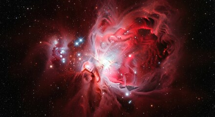 Wall Mural - Crimson nebula, star cluster, cosmic dust on black