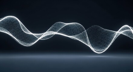 Wall Mural - Glowing, flowing, wavy pattern formed by tiny dots against a dark background
