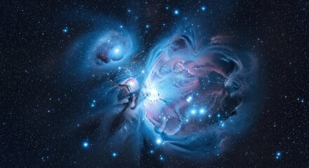 Wall Mural - Luminous nebula with glowing gases and stars against a dark, starry backdrop