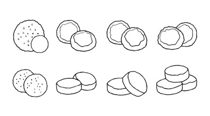 Collection of potato and round object silhouettes in a line