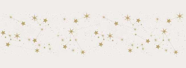 Wall Mural - seamless pattern border with constellations for astrology, tarot, fortune telling, mystical golden o