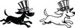 © Vex flow - Patriotic cartoon dogs running with Uncle Sam hats, festive American vector illustration for celebration, stock design, and holiday themes