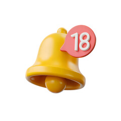Wall Mural - 3D notification bell symbol with number 18 isolated on white background