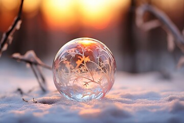 Wall Mural - transparent glass snow christmas outdoors.