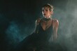 © ant - glamorous witch fashion portrait, elegant black dress, dramatic lighting, smokey background, halloween vibe