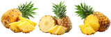Set of Whole and Sliced Pineapples, isolated on a transparent background.