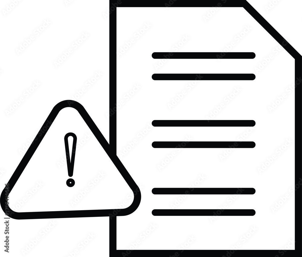 Warning Noted Document with warning sign icon, file risk alert, report hazard symbol ...