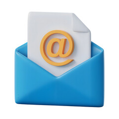 Wall Mural - 3D render of email icon concept with open blue envelope isolated on white background