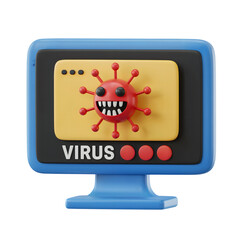 Wall Mural - 3D computer screen infected with virus isolated on white background