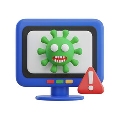 Wall Mural - 3D Virus alert on the computer screen, concept of digital security threats isolated on white background