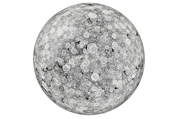 Abstract grey sphere with a textured surface of many craters isolated on a transparent background