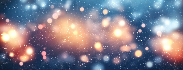 Wall Mural - Background with white bokeh lights blurred snow wonderland.