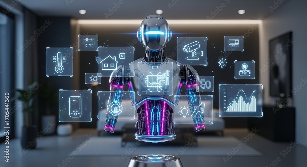 AI-Powered Smart Home: A cutting-edge AI robot stands at the forefront ...