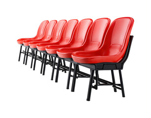 Modern red plastic chairs in a row furniture display minimalist style isolated on transparent background, png
