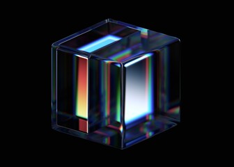 Wall Mural - abstract iridescent cube on black background, 3d render