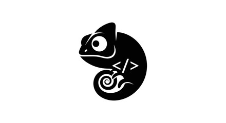 Creative Black Chameleon Logo with Coding Symbol.
