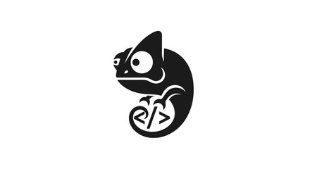 Creative chameleon logo with programming code symbols.