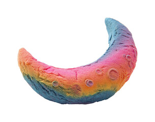 Colorful rainbow crescent moon sculpture decorative object creative space view isolated on transparent background, png