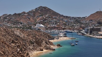 Wall Mural - Aerial View of Cabo San Lucas, Mexico, City Harbor Marina and Buildings, Drone Shot